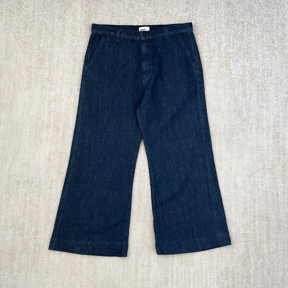 Askk NY Blue Wide Leg Crop Cotton Linen Jeans 34
